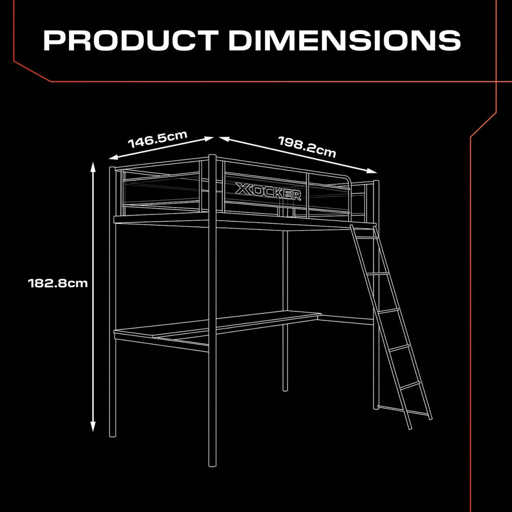 HQ High Sleeper Gaming Bunk Bed with Desk - Black