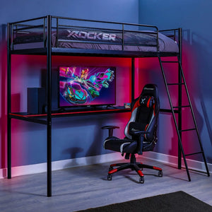 HQ High Sleeper Gaming Bunk Bed with Desk - Black