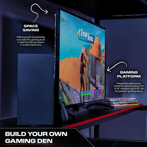 HQ High Sleeper Gaming Bunk Bed with Desk - Black