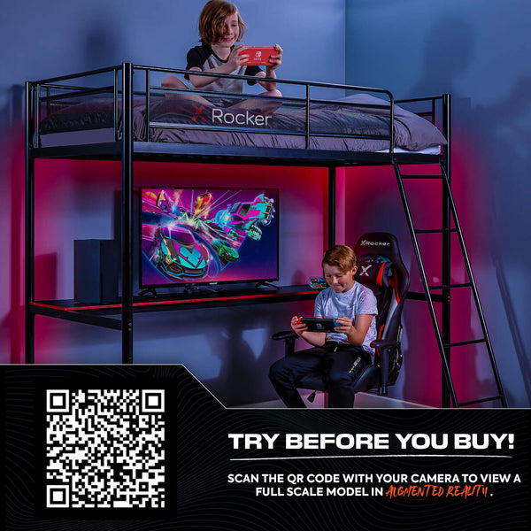 HQ High Sleeper Gaming Bunk Bed with Desk - Black