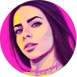 Artistic illustration of a person with a stylized pink and purple background