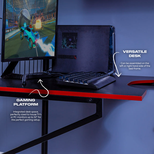 Icarus XL High Sleeper Gaming Bunk Bed with Desk - Black