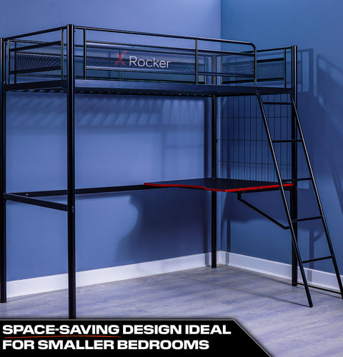 Icarus XL High Sleeper Gaming Bunk Bed with Desk - Black
