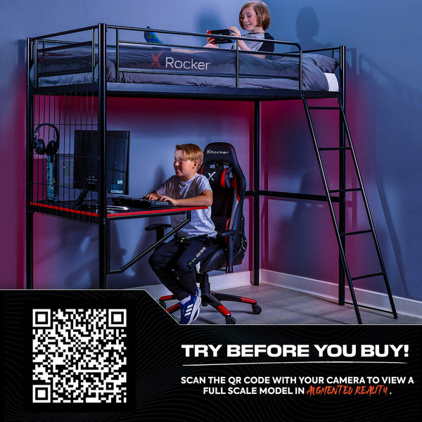 Icarus XL High Sleeper Gaming Bunk Bed with Desk - Black