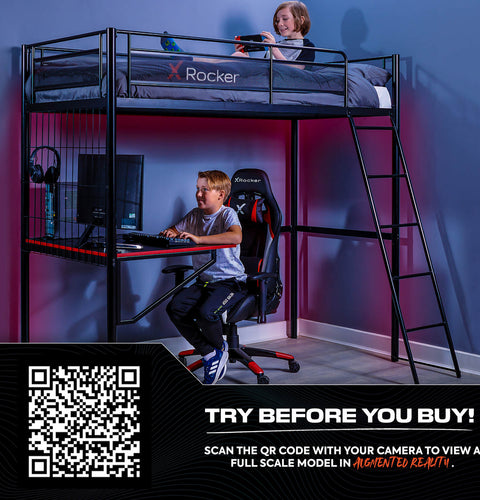 Icarus XL High Sleeper Gaming Bunk Bed with Desk - Black