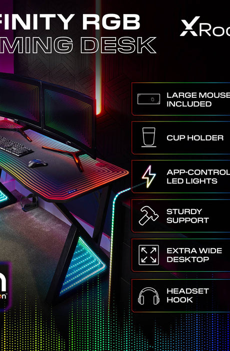 Infinity RGB 140cm App-Controlled LED Gaming Desk with Full Mousepad - Carbon Black