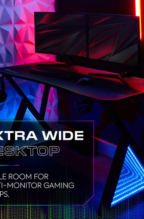 Infinity RGB 140cm App-Controlled LED Gaming Desk with Full Mousepad - Carbon Black