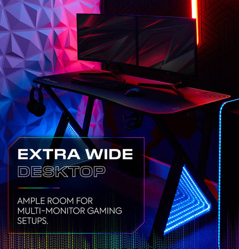 Infinity RGB 140cm App-Controlled LED Gaming Desk with Full Mousepad - Carbon Black