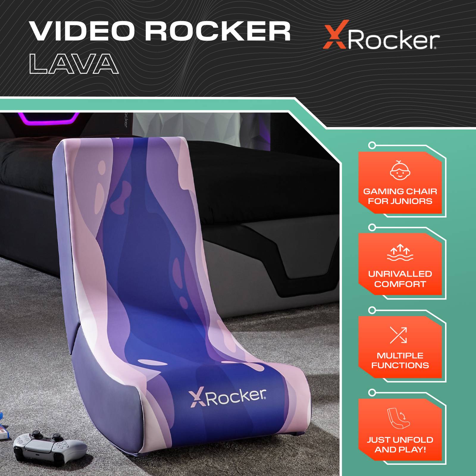 Video Rocker Gaming Chair for Kids - Lava Pink