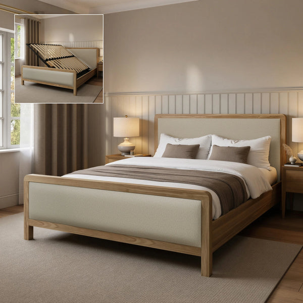 Leonie Shadow Ottoman Wooden Bed Frame - Ash / Natural (2 Sizes)