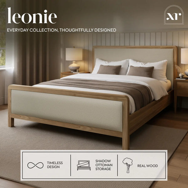Leonie Shadow Ottoman Wooden Bed Frame - Ash / Natural (2 Sizes)
