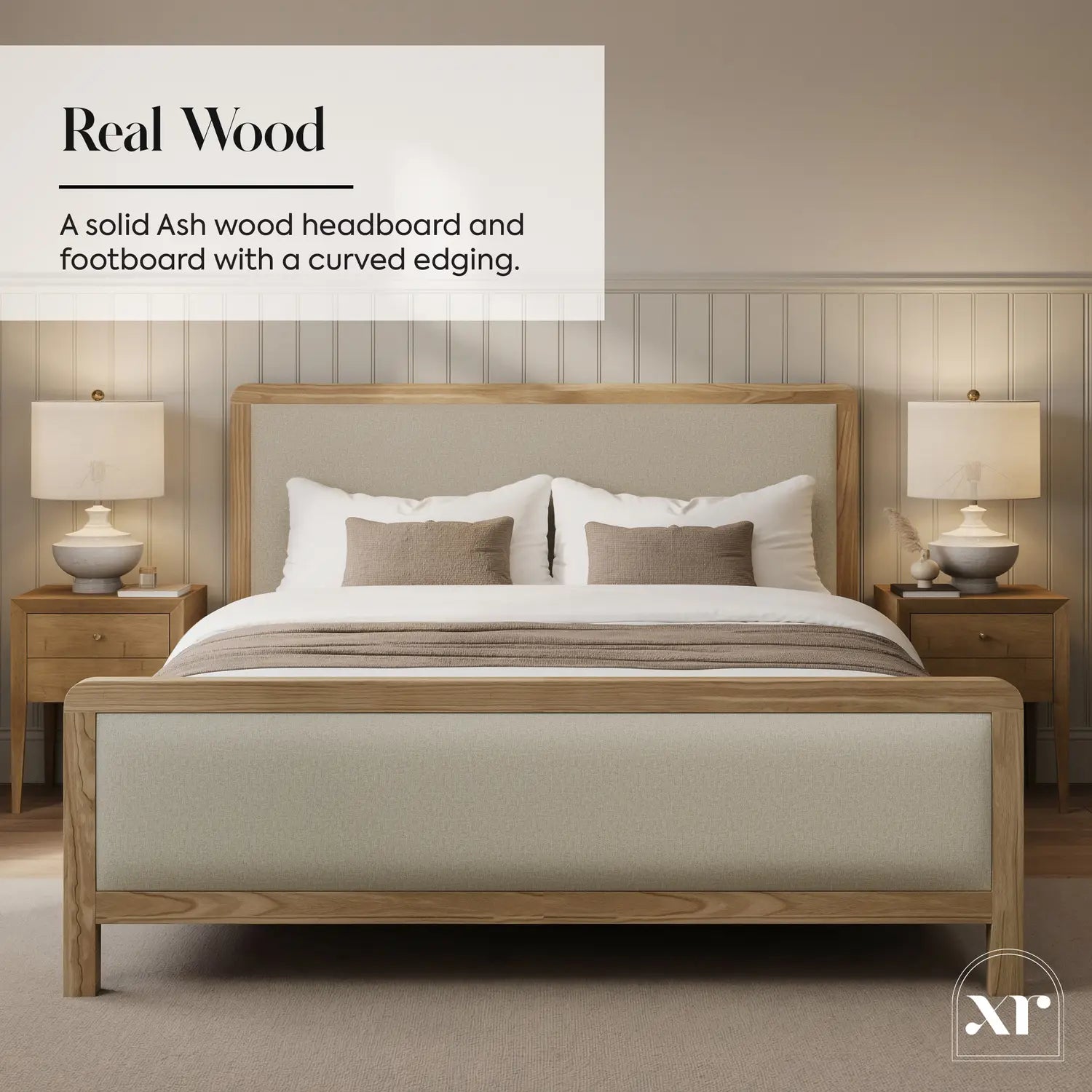 Leonie Shadow Ottoman Wooden Bed Frame - Ash / Natural (2 Sizes)