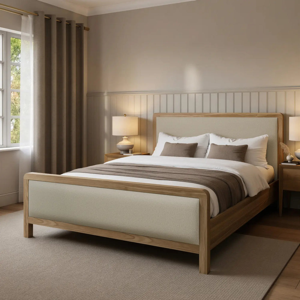 Leonie Shadow Ottoman Wooden Bed Frame - Ash / Natural (2 Sizes)