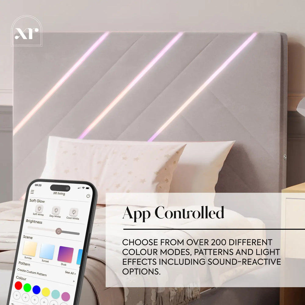 Lily Single Bed Frame with App Controlled LED Lights - Grey