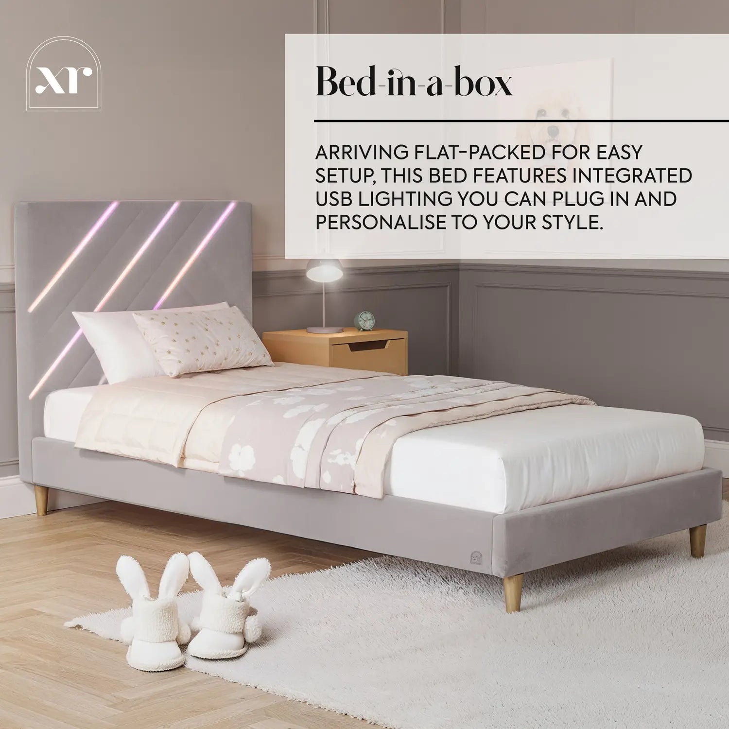 Lily Single Bed Frame with App Controlled LED Lights - Grey