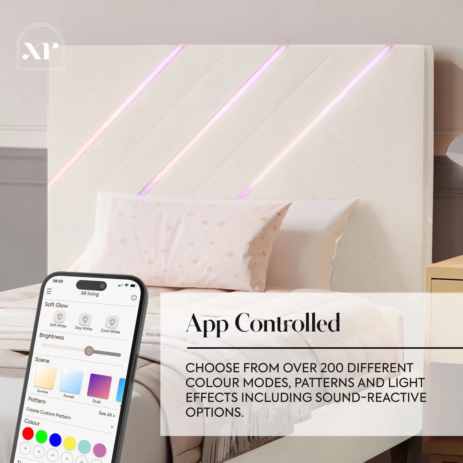 Lily Single Bed Frame with App Controlled LED Lights - Ivory