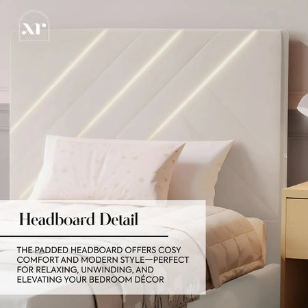 Lily Single Bed Frame in Plush Velvet with LED Lights - Ivory