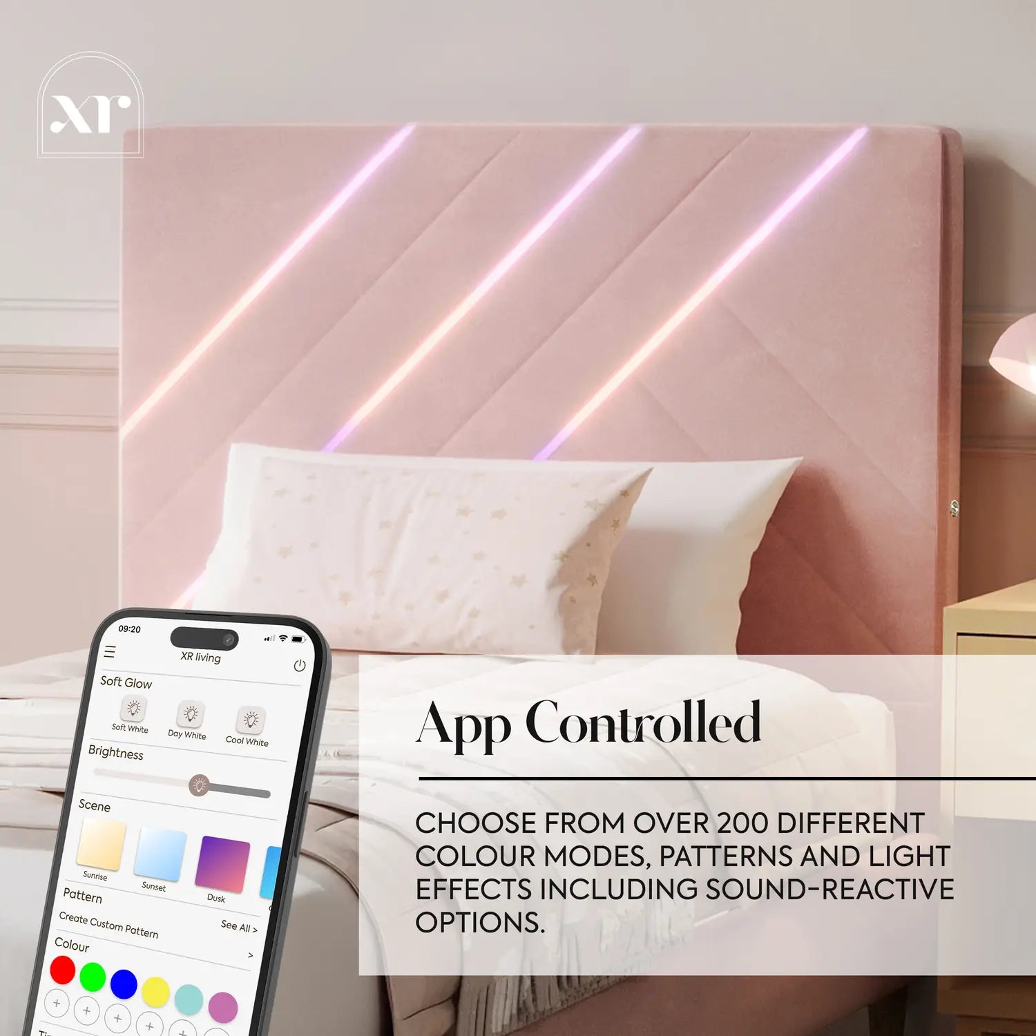 Lily Single Bed Frame with App Controlled LED Lights - Pink