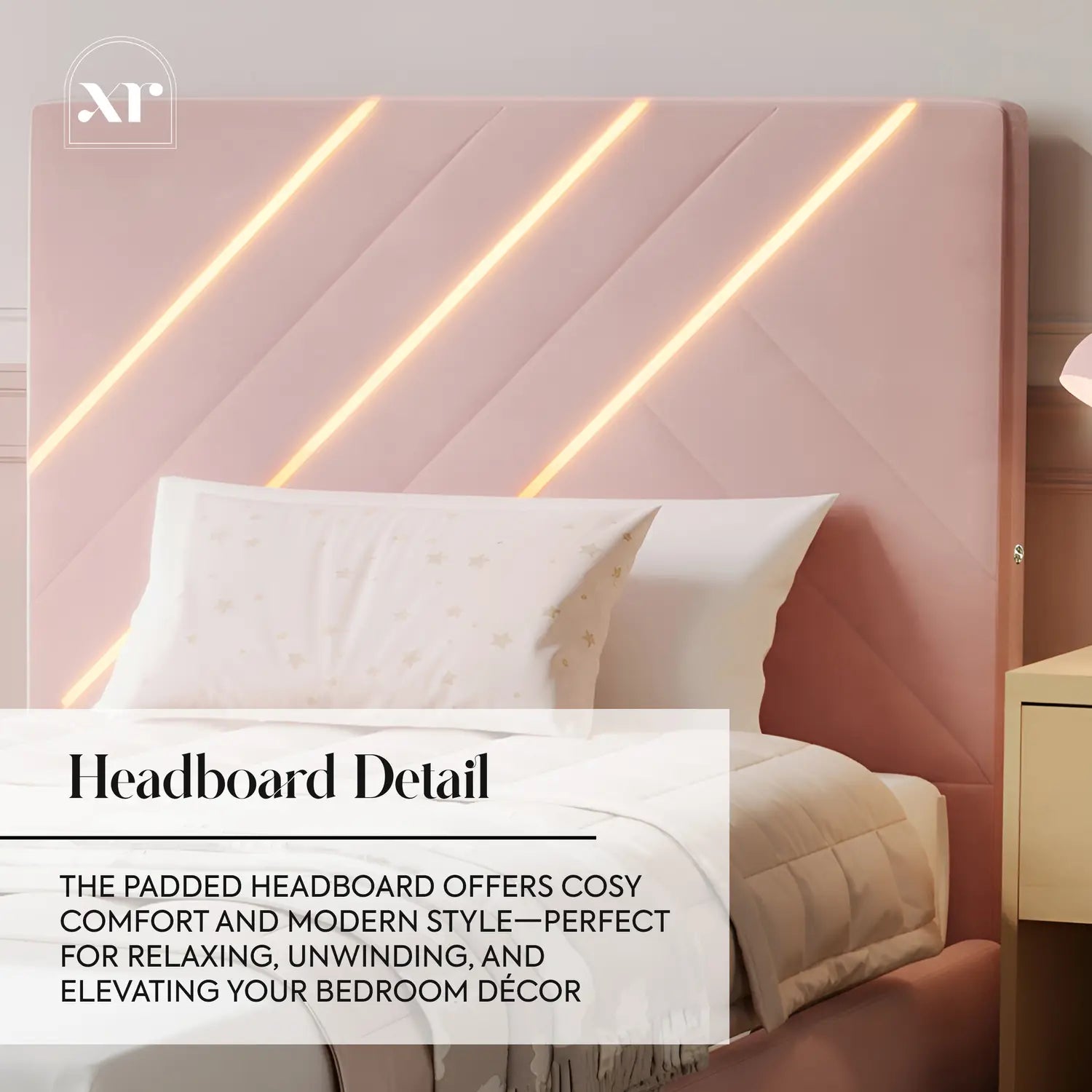 Lily Single Bed Frame with App Controlled LED Lights - Pink