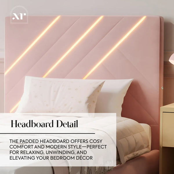 Lily Single Bed Frame with App Controlled LED Lights - Pink