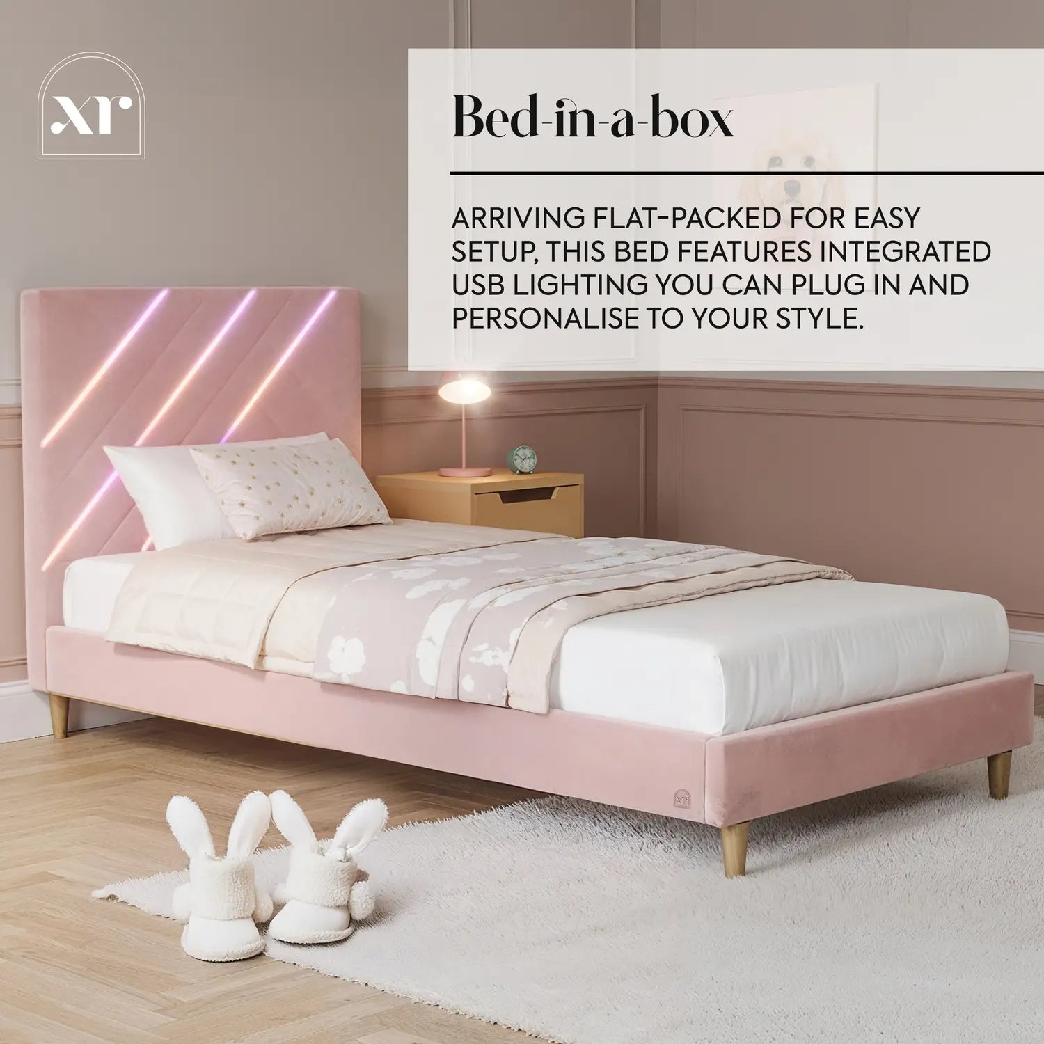 Lily Single Bed Frame with App Controlled LED Lights - Pink