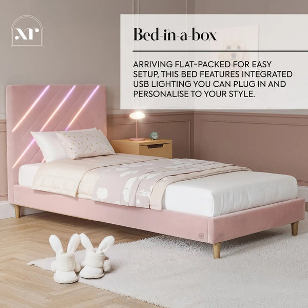 Lily Single Bed Frame with App Controlled LED Lights - Pink