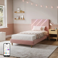 Lily Single Bed Frame with App Controlled LED Lights - Pink