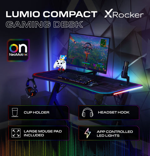 Lumio 110cm LED Gaming Desk with Full Mousepad - Carbon Black RGB