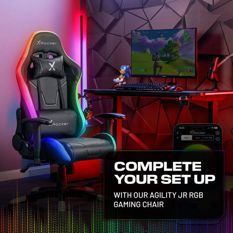 Lumio 110cm LED Gaming Desk with Full Mousepad - Carbon Black RGB