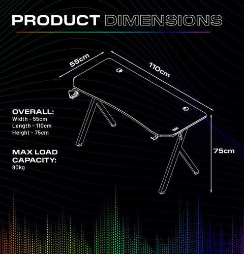 Lumio 110cm LED Gaming Desk with Full Mousepad - Carbon Black RGB