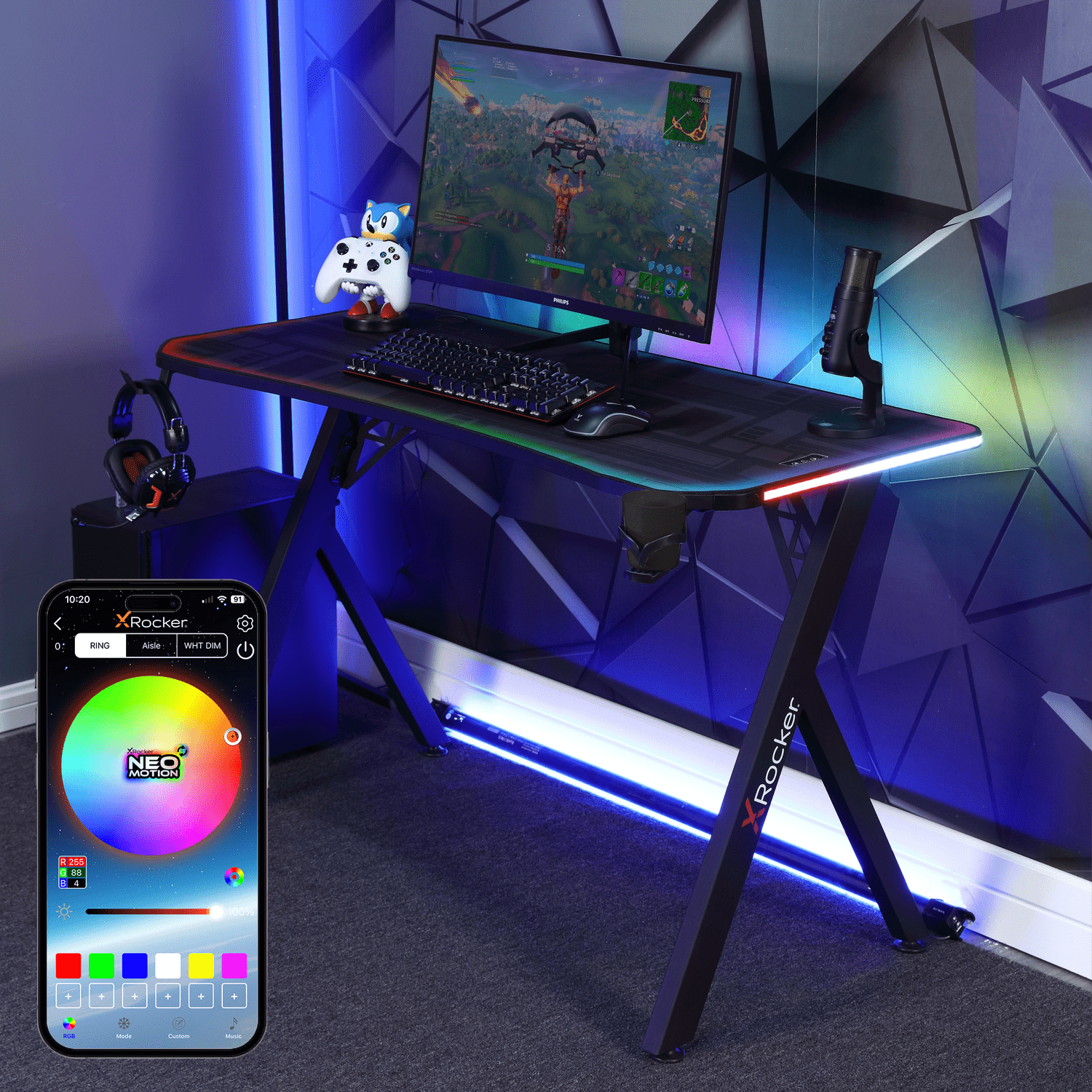 Lumio 120cm LED Gaming Desk with Full Mousepad - Carbon Black RGB