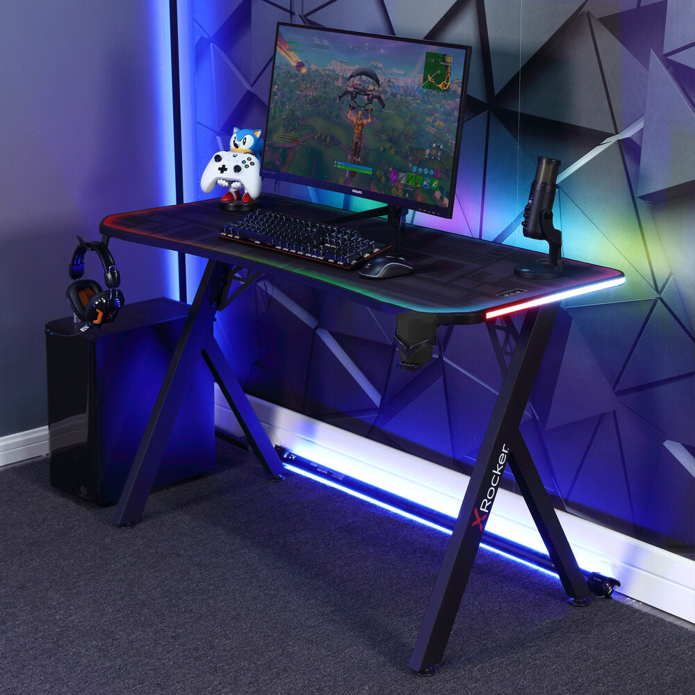 Lumio 120cm LED Gaming Desk with Full Mousepad - Carbon Black RGB
