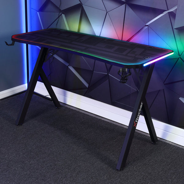 Lumio 120cm LED Gaming Desk with Full Mousepad - Carbon Black RGB