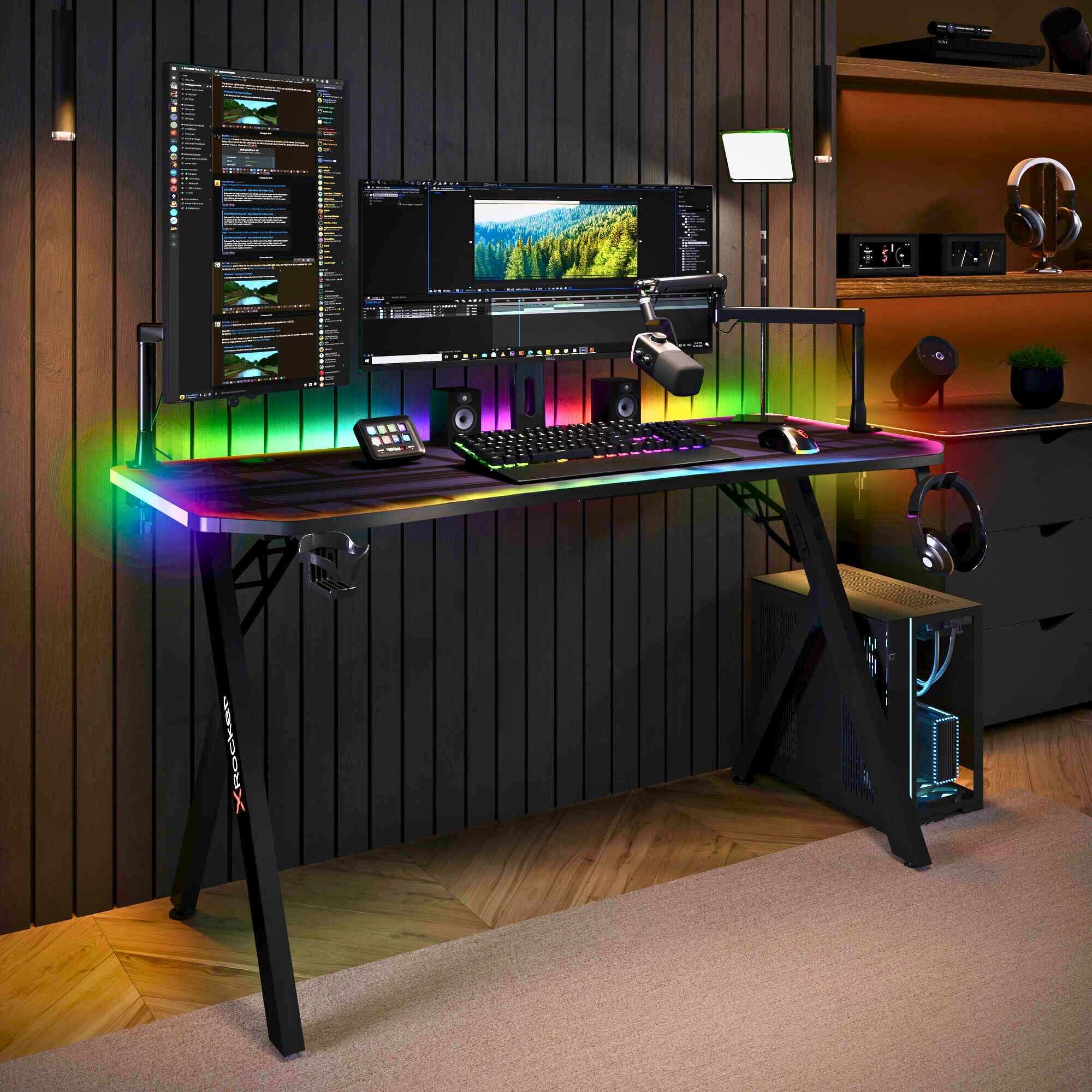 XL Pro 140cm LED Gaming Desk with Full Mousepad - Carbon Black RGB