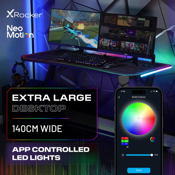 XL Pro 140cm LED Gaming Desk with Full Mousepad - Carbon Black RGB