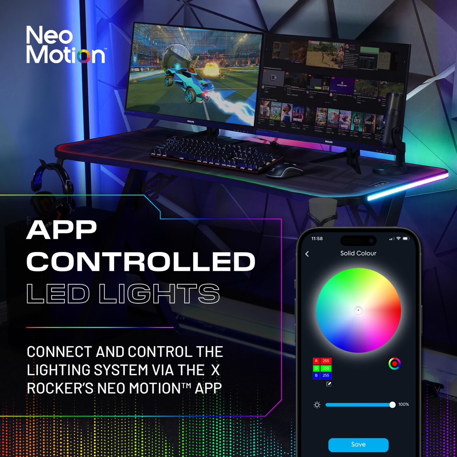 XL Pro 140cm LED Gaming Desk with Full Mousepad - Carbon Black RGB