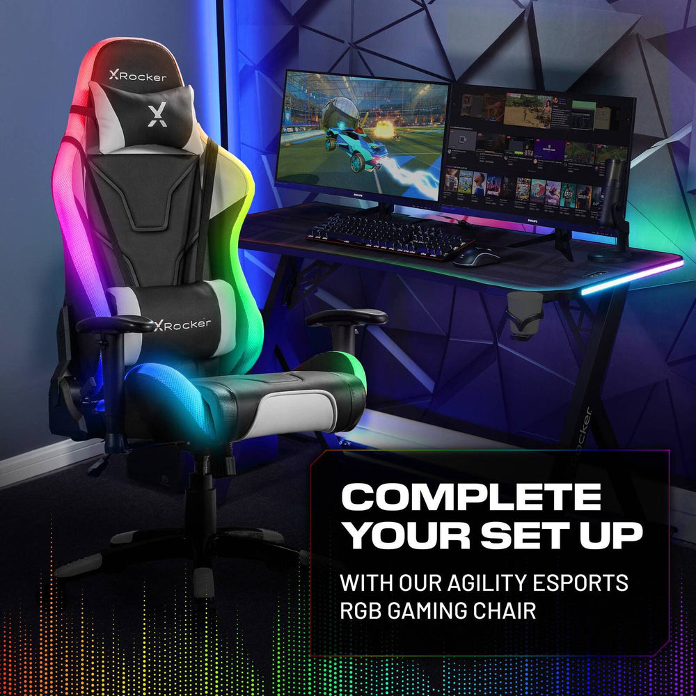 Lit Up Gamer Computer Gaming Desks | X Rocker Lumio XL RGB Compact Gaming Desk with Lighting