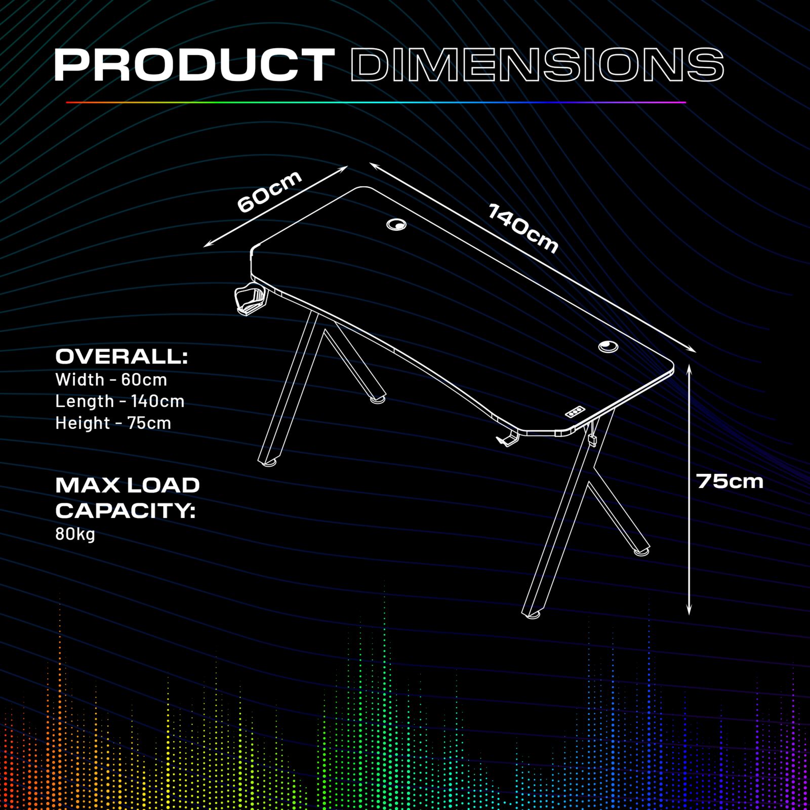 XL Pro 140cm LED Gaming Desk with Full Mousepad - Carbon Black RGB