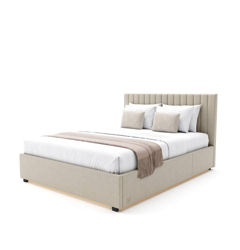 Maisie Upholstered Velvet LED Ottoman Bed - Natural Stone (2 Sizes)