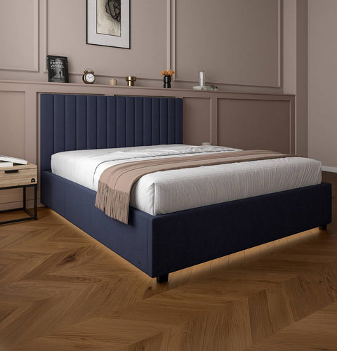Maisie Upholstered Velvet LED Ottoman Bed - Navy Blue (2 Sizes)