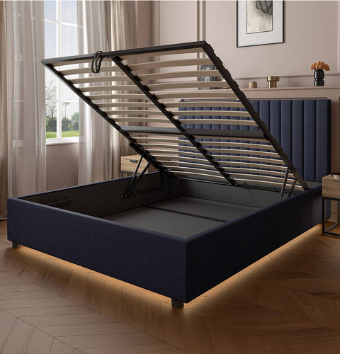 Maisie Upholstered Velvet LED Ottoman Bed - Navy Blue (2 Sizes)