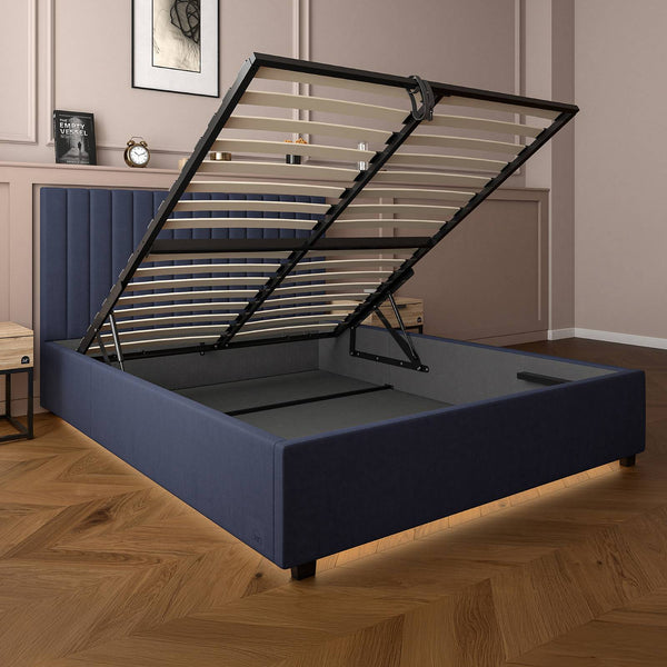 Maisie Upholstered Velvet LED Ottoman Bed - Navy Blue (2 Sizes)
