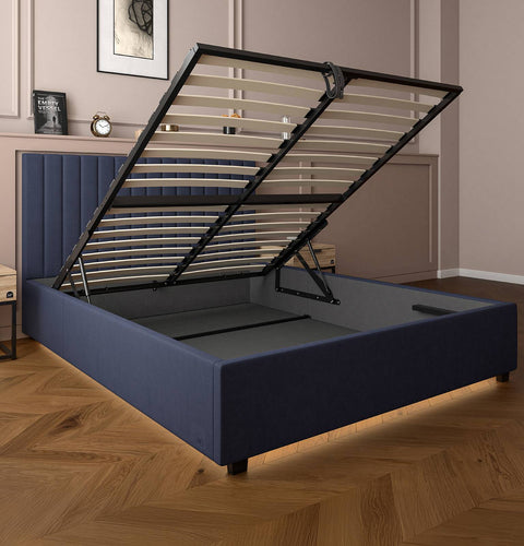 Maisie Upholstered Velvet LED Ottoman Bed - Navy Blue (2 Sizes)
