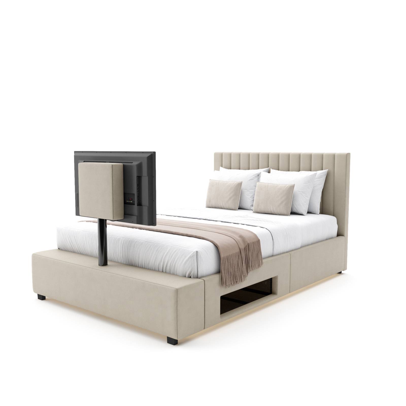 elegant natural stone maisie ottoman TV bed with a soft touch upholstered luxury padded headboard. 