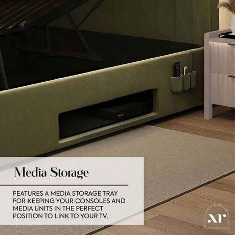 Maisie 5.1 Ottoman Bed with Electric TV Lift, True Surround Sound and App Controlled LED Lights - Olive Green