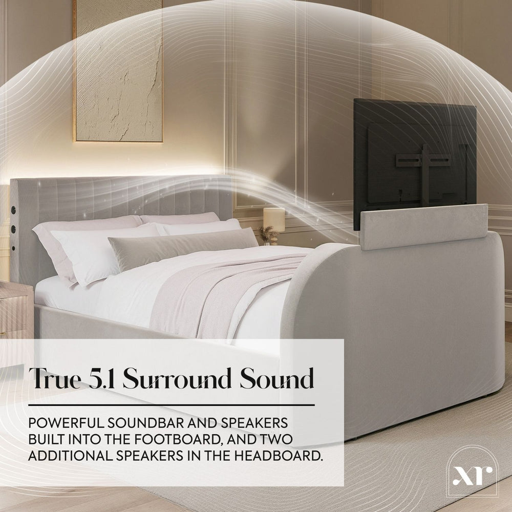 Maisie 5.1 Ottoman Bed with Electric TV Lift, True Surround Sound and App Controlled LED Lights - Grey