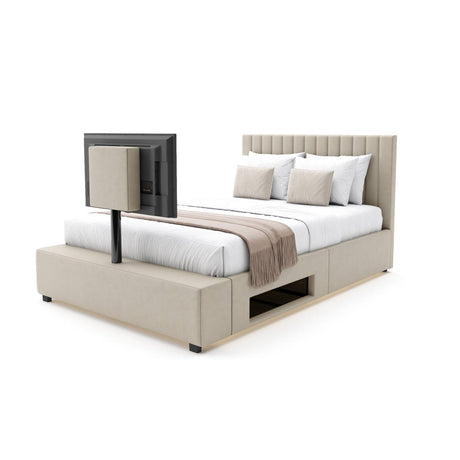 Maisie Upholstered Velvet LED TV Bed - Natural Stone (2 Sizes)
