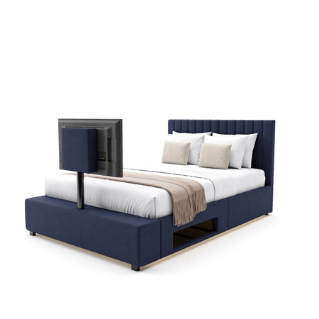 Maisie Upholstered TV Bed with LED Lighting - Navy Blue (2 Sizes)