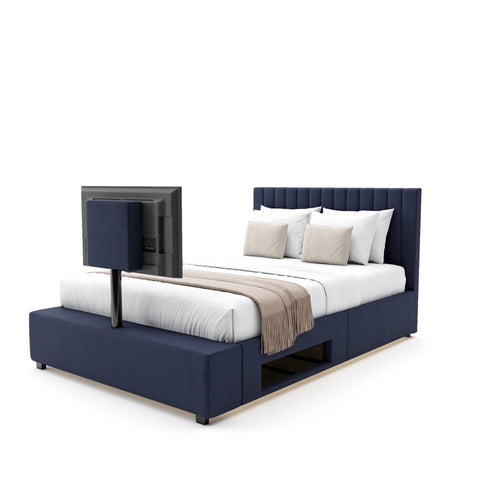 Maisie Upholstered Velvet LED TV Bed - Navy Blue (2 Sizes)