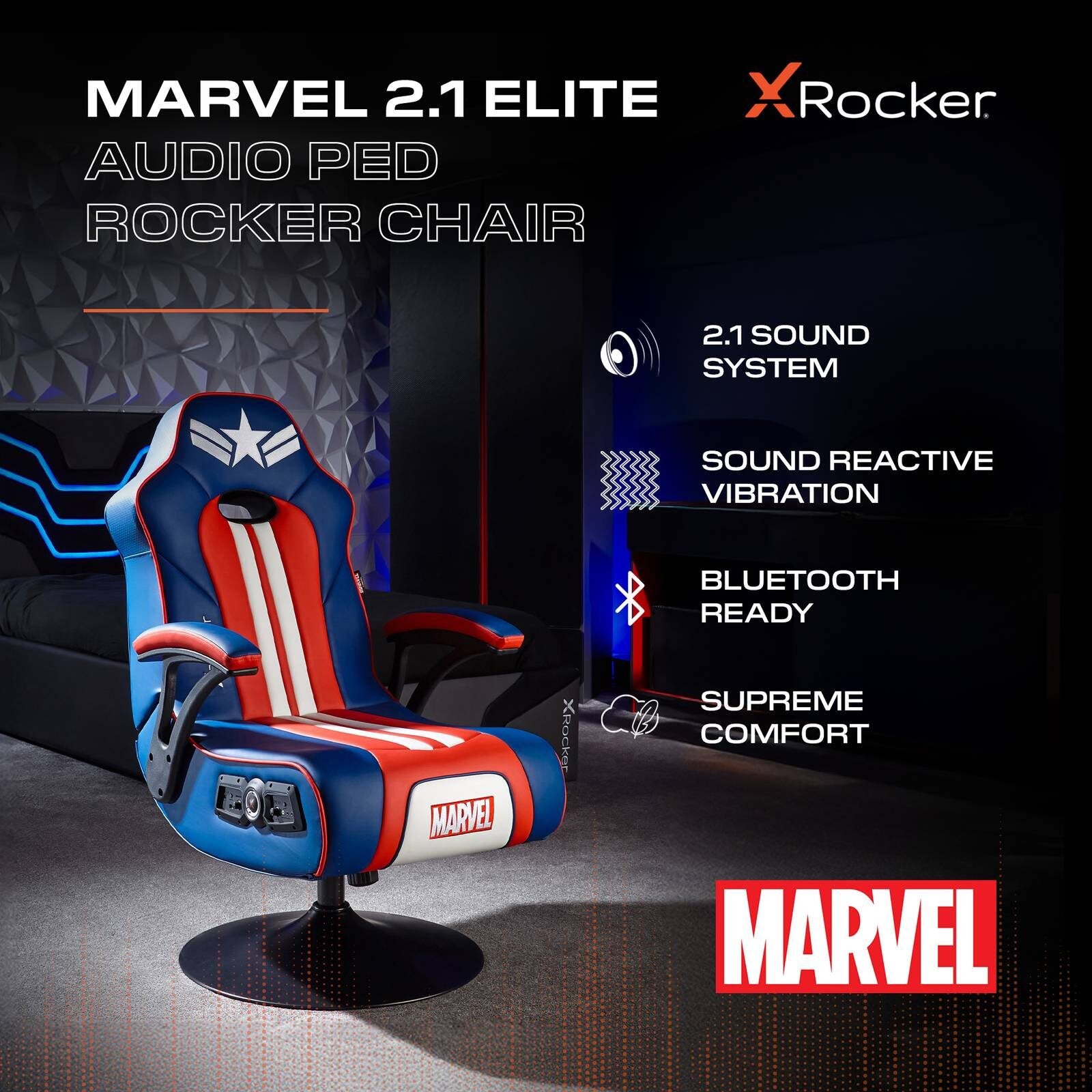Officially Licensed Marvel™ Elite 2.1 Audio Console Gaming Chair - Captain America